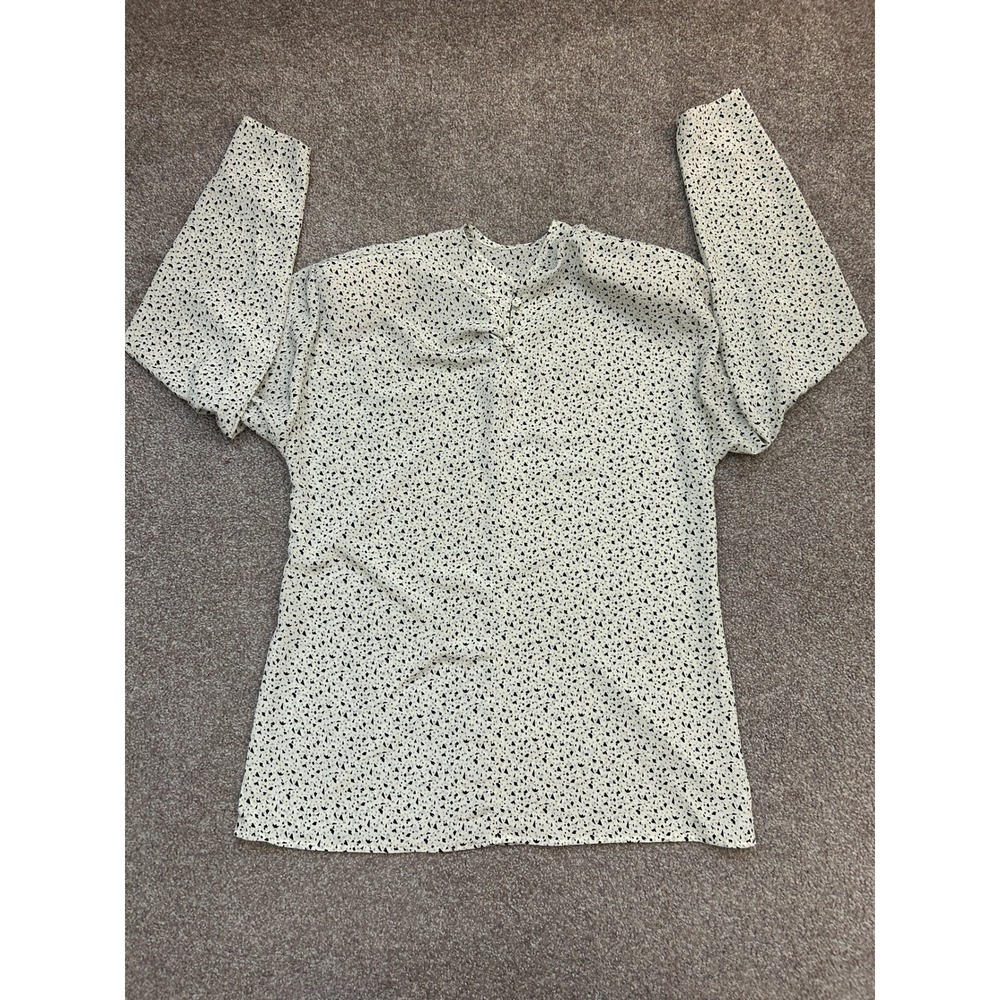 Evan-Picone Blouse Womens 10 White Black Excellent Confetti Print Long Sleeve
